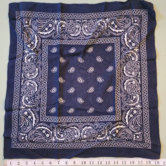 3 Vintage Paisley Bandanas Yellow Red Navy Blue Classic Paisley - Picture 5 of 5